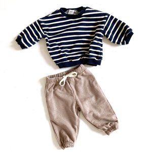 H&M Baby Boy 2-Piece Sweatshirt Set, Dark Blue/Striped, 6-9M